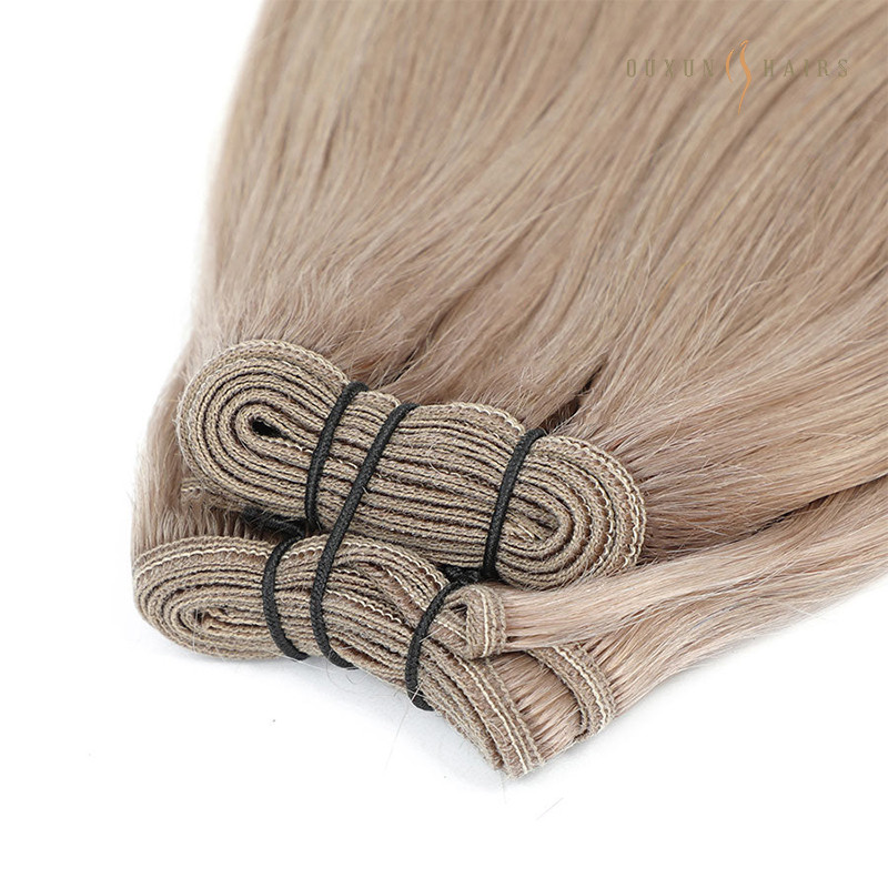 #17 Extensiones de cabello Rubio Ceniza Oscuro trama a máquina (5)