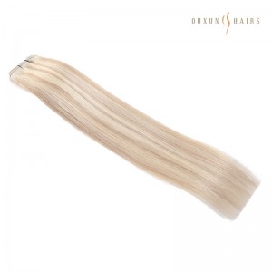 Straight Light Ash Blonde Mixed with Platinum Blonde Balayage Sew-In Machine Weft Human Hair Extensions for Women – Virgin Real Hair Bundles with Blonde Highlights
