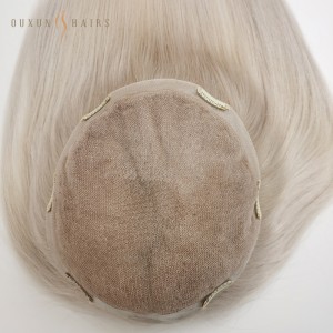 OXTL16 Custom Clip In Hair Topper Real Human Hair 10″*10″ Base Platinum Blonde(#60) Full Lace With Poly Skin Around Natural Hairline Best Virgin Human Hair-Wholesale Human Hair Lace Front Wigs Manufacture