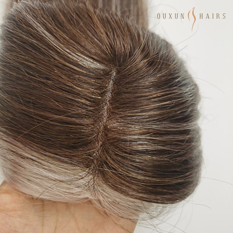 Hair Topper Mono Silver Pepper Color with Brown Color (1)
