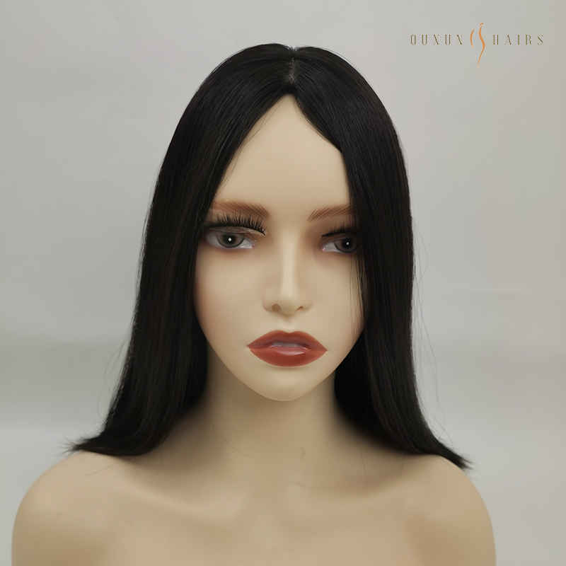 OXJW28 Jewish Skin Silk Top Wig – High Quality Virgin Hair, 16”Natural Black, 180% Density