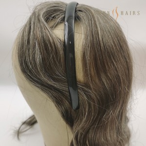 OXTL36 25cm Womens Virgin European Human Hair Headband Hairpiece Natural Looking Hair Topper Clip In Topper Hair Piece Wiglets With Bangs Dark Brown with Grey Color to Front Hair Loss