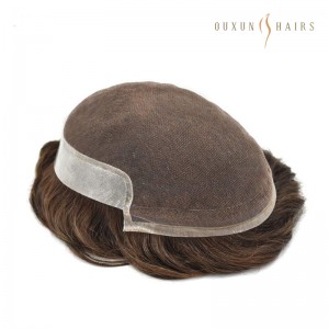 OXFM01 Hair System For Men French Lace Front Bleached Knots Natural Hairline Poly Skin Side and Back Hair Replacement Hair Pieces Men Toupee-Men’s Toupees Wholesalers