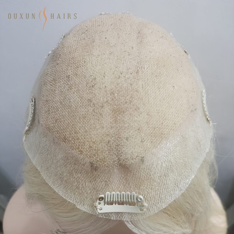 封面lace with pu around hair topper blonde (2)