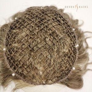 OXTF01 PE Mesh Hair Integration Collection for Women with Thinning Hair Wholesale Hair System Fishnet Hair Topper Curly Human Hair with Holes to Plug out Hair with Micro Down