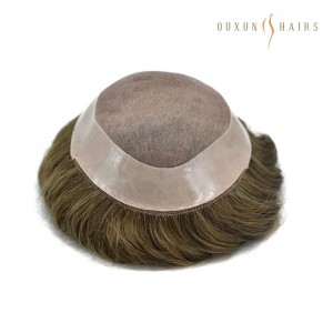OXMM01 High Quality Man Toupee 1/8 Folded French Lace Durable Fine Mono Men’s Capillary Prosthesis Hair Multiple Size Wig Poly Skin Around Man 100% Human Hair Hair System- Hair Factory Men