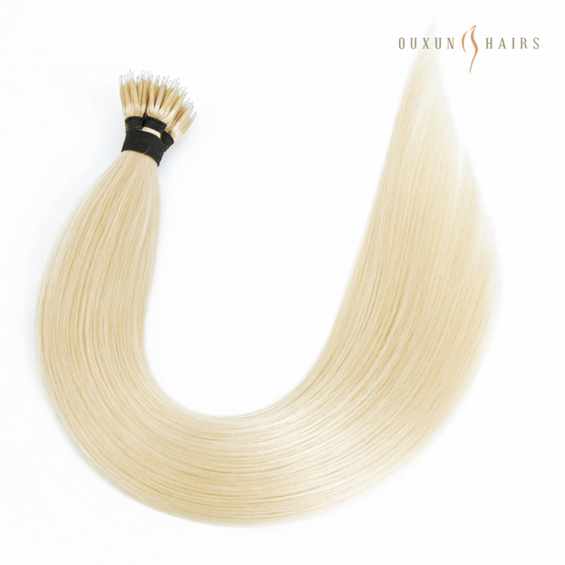 Nano-tip Human Hair Extensions,Nano Ring Hair Extensions #613 Bleach Blonde,100% Unprocessed Raw Temple Human Hair-Hair Extensions Factory